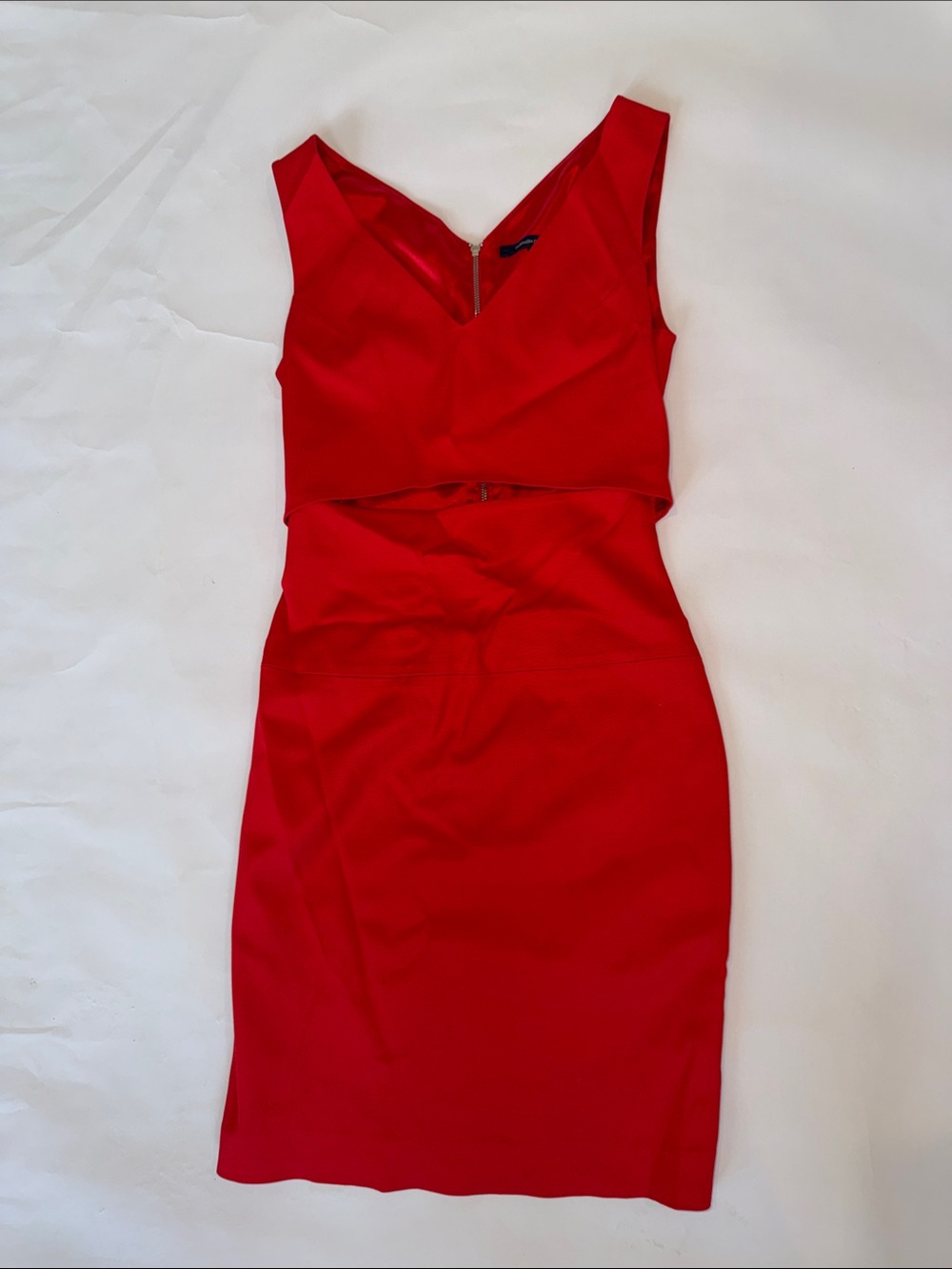 French Connection Vibrant Red Sleeveless Cutout Midi Dress